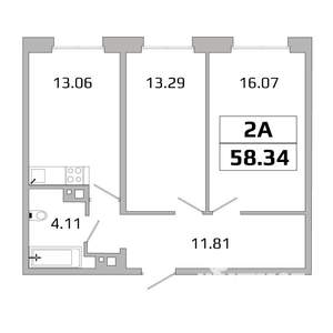 2-к квартира, вторичка, 58м2, 5/16 этаж