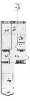 2-к квартира, вторичка, 78м2, 11/19 этаж