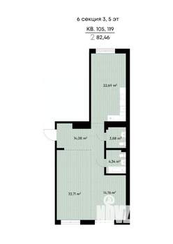 2-к квартира, строящийся дом, 82м2, 4/9 этаж