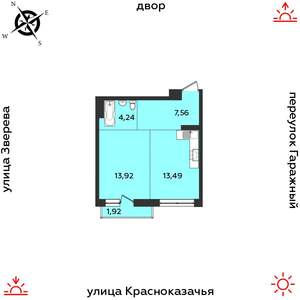 1-к квартира, строящийся дом, 41м2, 6/9 этаж