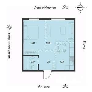 2-к квартира, вторичка, 45м2, 19/19 этаж