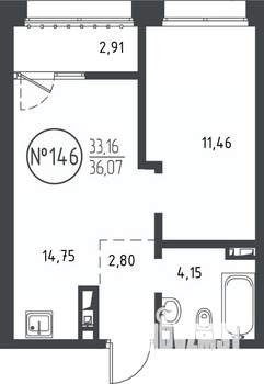 1-к квартира, вторичка, 36м2, 8/10 этаж