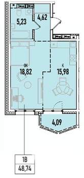 1-к квартира, вторичка, 49м2, 2/19 этаж