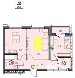 2-к квартира, вторичка, 63м2, 8/18 этаж