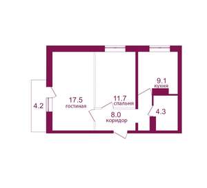 2-к квартира, вторичка, 55м2, 8/12 этаж