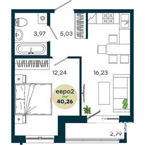 1-к квартира, строящийся дом, 40м2, 3/19 этаж