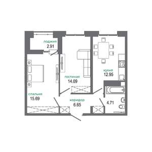 2-к квартира, вторичка, 57м2, 11/16 этаж