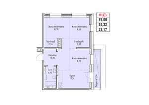 3-к квартира, строящийся дом, 67м2, 19/19 этаж