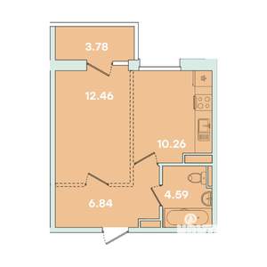 1-к квартира, вторичка, 38м2, 5/16 этаж