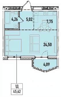 1-к квартира, вторичка, 46м2, 2/19 этаж