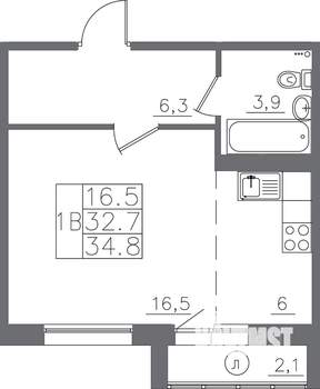 1-к квартира, вторичка, 35м2, 4/14 этаж