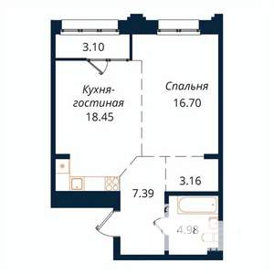 1-к квартира, строящийся дом, 53м2, 16/18 этаж