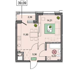 1-к квартира, вторичка, 39м2, 6/15 этаж