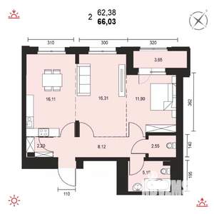 2-к квартира, вторичка, 66м2, 12/14 этаж