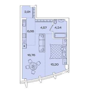 1-к квартира, вторичка, 50м2, 4/7 этаж