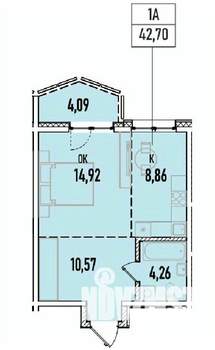 1-к квартира, вторичка, 43м2, 10/19 этаж
