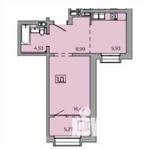 1-к квартира, строящийся дом, 46м2, 12/15 этаж