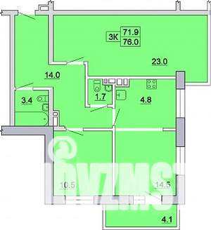 3-к квартира, строящийся дом, 76м2, 2/13 этаж