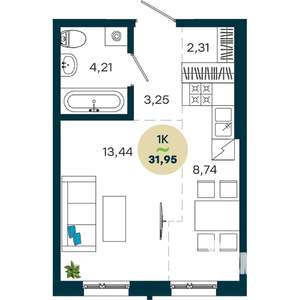 1-к квартира, вторичка, 32м2, 3/19 этаж