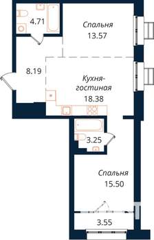 2-к квартира, строящийся дом, 67м2, 12/18 этаж