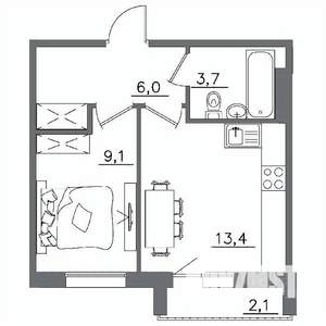 1-к квартира, вторичка, 34м2, 5/9 этаж
