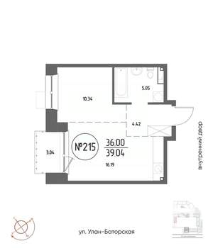 1-к квартира, строящийся дом, 39м2, 10/19 этаж