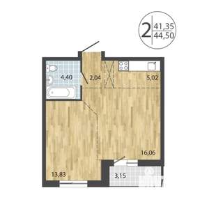 2-к квартира, вторичка, 45м2, 4/19 этаж