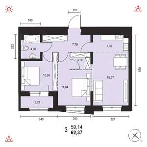 3-к квартира, вторичка, 62м2, 6/14 этаж