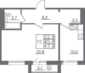 1-к квартира, вторичка, 48м2, 5/14 этаж
