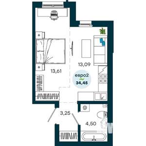 1-к квартира, строящийся дом, 34м2, 3/19 этаж