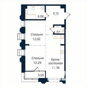 2-к квартира, строящийся дом, 63м2, 3/18 этаж
