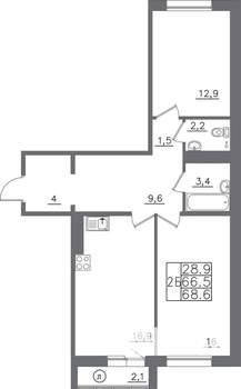 2-к квартира, вторичка, 69м2, 4/14 этаж