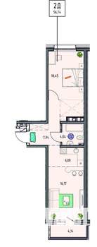 2-к квартира, вторичка, 57м2, 2/14 этаж