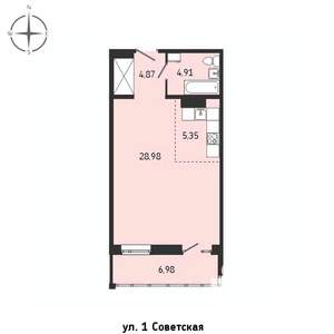 1-к квартира, строящийся дом, 51м2, 4/15 этаж
