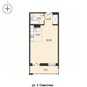 1-к квартира, строящийся дом, 52м2, 2/15 этаж