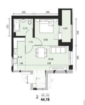 1-к квартира, вторичка, 44м2, 11/14 этаж