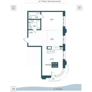 2-к квартира, вторичка, 72м2, 15/20 этаж