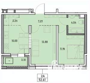 2-к квартира, вторичка, 53м2, 9/13 этаж