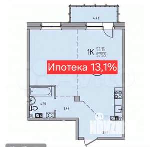 2-к квартира, вторичка, 58м2, 3/9 этаж