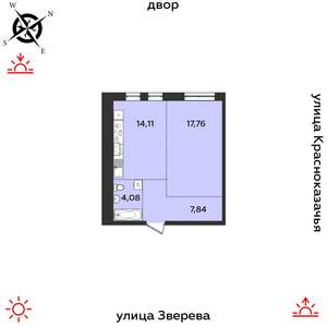 1-к квартира, строящийся дом, 44м2, 4/14 этаж
