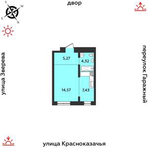 1-к квартира, строящийся дом, 32м2, 4/9 этаж