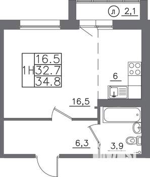 1-к квартира, вторичка, 35м2, 6/14 этаж