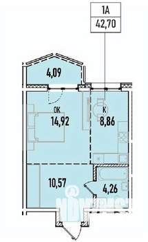 1-к квартира, вторичка, 43м2, 16/19 этаж