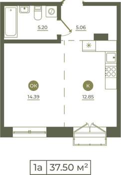1-к квартира, вторичка, 38м2, 4/9 этаж