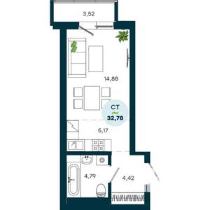 1-к квартира, строящийся дом, 33м2, 9/19 этаж