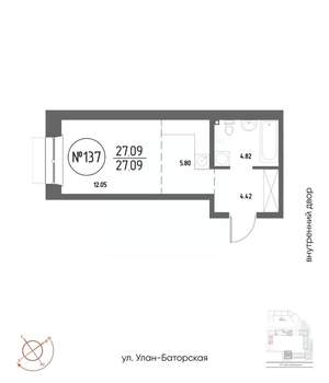 Студия квартира, строящийся дом, 27м2, 2/19 этаж