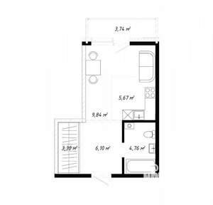 Студия квартира, вторичка, 34м2, 11/19 этаж