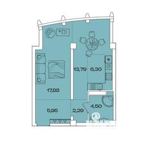 1-к квартира, вторичка, 51м2, 8/8 этаж