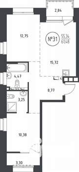 2-к квартира, вторичка, 62м2, 9/10 этаж