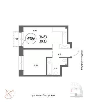 1-к квартира, строящийся дом, 38м2, 7/19 этаж